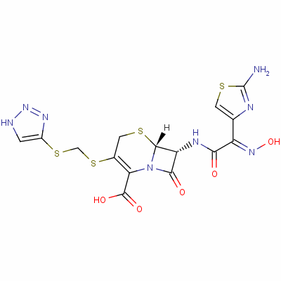 (6R,7R)-7-[[(2E)-2-(2-氨基-1,3-噻唑-4-基)-2-羥基亞氨基乙?；鵠氨基]-8-氧代-3-(2H-三唑-4-基硫甲硫基)-5-硫雜-1-氮雜雙環(huán)[4.2.0]辛-2-烯-2-羧酸結構式_140128-74-1結構式