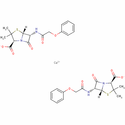 [2S-cis(2α,5α,6β)]-二[3,3-二甲基-7-羰基-6-[(苯氧乙基)氨基]-4-硫-1-氮雜雙環(huán)[3.2.0]庚烷-2-甲酯]鈣鹽結(jié)構(gòu)式_147-48-8結(jié)構(gòu)式