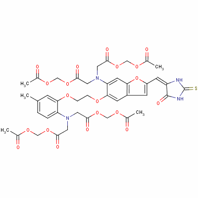 2-[[2-(乙酰氧基甲氧基)-2-氧代乙基]-[5-[2-[2-[二[2-(乙酰氧基甲氧基)-2-氧代乙基]氨基]-5-甲基苯氧基]乙氧基]-2-[(E)-(5-氧代-2-巰基咪唑烷-4-亞基)甲基]-1-苯并呋喃-6-基]氨基]乙酸乙酰氧基甲基酯結(jié)構(gòu)式_149732-62-7結(jié)構(gòu)式