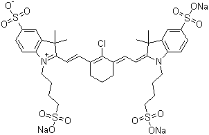 3,3-二甲基-2-[2-[2-氯-3-[2-[1,3-二氫-3,3-二甲基-5-磺酸基-1-(4-磺酸基丁基)-2H-吲哚-2-亞基]乙亞基]-1-環(huán)己烯-1-基]乙烯基]-5-磺酸基-1-(4-磺酸基丁基)-3H-吲哚內(nèi)鹽三鈉鹽結(jié)構(gòu)式_162093-39-2結(jié)構(gòu)式