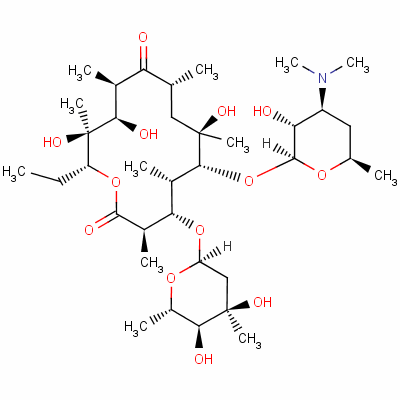 (3R,4S,5S,6R,7R,9R,11R,12R,13R,14R)-4-[(2S,4R,5S,6S)-4,5-二羥基-4,6-二甲基-四氫吡喃-2-基]氧基-6-[(2S,3R,4S,6R)-4-二甲基氨基-3-羥基-6-甲基-四氫吡喃-2-基]氧基-14-乙基-7,12,13-三羥基-3,5,7,9,11,13-六甲基結(jié)構(gòu)式_1675-02-1結(jié)構(gòu)式