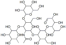 6-脫氧己糖吡喃糖苷-(1->3)-[己糖吡喃糖苷-(1->4)]-2-乙酰氨基-2-脫氧己糖吡喃糖苷-(1->3)己糖吡喃糖苷-(1->4)己糖結構式_25541-09-7結構式