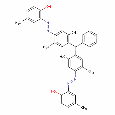 (6E)-6-[[4-[[2,5-二甲基-4-[(2E)-2-(3-甲基-6-氧代-1-環(huán)己-2,4-二烯亞基)肼基]苯基]-苯基甲基]-2,5-二甲基苯基]亞肼基]-4-甲基環(huán)己-2,4-二烯-1-酮結構式_3321-10-6結構式