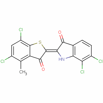 (2E)-6,7-dichloro-2-(5,7-dichloro-4-methyl-3-oxo-1-benzothiophen-2-ylidene)-1h-indol-3-one Structure,52000-83-6Structure