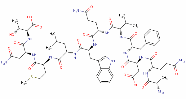 L-丙氨酰-L-谷氨酰胺酰-L-alpha-天冬氨酰-L-苯丙氨酰-L-纈氨酰-L-谷氨酰胺酰-L-色氨酰-L-亮氨酰-L-蛋氨酰-L-天冬氨酰胺酰-L-蘇氨酸結(jié)構(gòu)式_64790-15-4結(jié)構(gòu)式