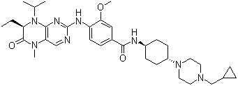 N-[反式-4-[4-(環(huán)丙基甲基)-1-哌嗪基]環(huán)己基]-4-[[(7R)-7-乙基-5,6,7,8-四氫-5-甲基-8-異丙基-6-氧代-2-蝶啶基]氨基]-3-甲氧基苯甲酰胺結(jié)構(gòu)式_755038-65-4結(jié)構(gòu)式