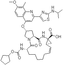 (2R,6S,12Z,13AS,14AR,16AS)-6-[[(環(huán)戊氧基)羰基]氨基]-1,2,3,6,7,8,9,10,11,13A,14,15,16,16A-十四氫-2-[[7-甲氧基-8-甲基-2-[2-[(1-甲基乙基)氨基]-4-噻唑基]-4-喹啉基]氧基]-5,16-二氧代環(huán)丙并[E]吡咯并[1,2-A][1結構式_849022-30-6結構式