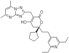 (R)-6-環(huán)戊基-6-[2-(2,6-二乙基吡啶-4-基)乙基]-3-[(5,7-二甲基-[1,2,4]噻唑并[1,5-a]嘧啶-2-基)甲基]-4-羥基-5,6-二氫-2H-吡喃-2-酮結構式_877130-28-4結構式