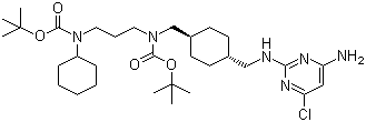 N-[[反式-4-[[(4-氨基-6-氯-2-嘧啶)氨基]甲基]環(huán)己基]甲基]-n-[3-[環(huán)己基[(1,1-二甲基乙氧基)羰基]氨基]丙基]氨基甲酸1,1-二甲基乙酯結(jié)構(gòu)式_917022-13-0結(jié)構(gòu)式