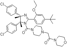 Rel-2-[4-[[(4r,5s)-4,5-雙(4-氯苯基)-2-[4-(1,1-二甲基乙基)-2-乙氧基苯基]-4,5-二氫-4,5-二甲基-1H-咪唑-1-基]羰基]-1-哌嗪]-1-(4-嗎啉)乙酮結(jié)構(gòu)式_939983-14-9結(jié)構(gòu)式