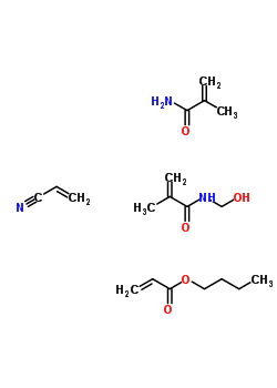 2-丙烯酸丁酯與 N-(羥基甲基)-2-甲基-2-丙烯酰胺, 2-甲基-2-丙烯酰胺和 2-丙烯腈的聚合物結(jié)構(gòu)式_25068-04-6結(jié)構(gòu)式