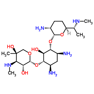 (2R,3R,4R,5R)-2-[(1S,2S,3R,4S,6R)-4,6-二氨基-3-[(2R,3R,6S)-3-氨基-6-[(1R)-1-甲基氨基乙基]四氫吡喃-2-基]氧基-2-羥基-環(huán)己基]氧基-5-甲基-4-甲基氨基-四氫吡喃-3,5-二醇結(jié)構(gòu)式_25876-10-2結(jié)構(gòu)式