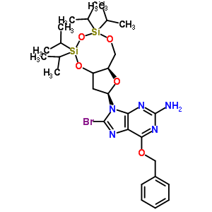 O6-芐基-8-溴-N9-[3’,5’-O-(1,1,3,3-四(異丙基)-1,3-二硅氧烷二基)-beta-D-2’-脫氧呋喃核糖基]鳥(niǎo)嘌呤結(jié)構(gòu)式_328394-26-9結(jié)構(gòu)式