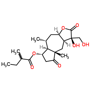 (R)-2-甲基丁酸 (3R,3aalpha,7aalpha,9aalpha)-十二氫-3-羥基-3-羥基甲基-4abeta,8alpha-二甲基-2,5-二氧代薁并[6,5-b]呋喃-7alpha-基酯結構式_51292-61-6結構式