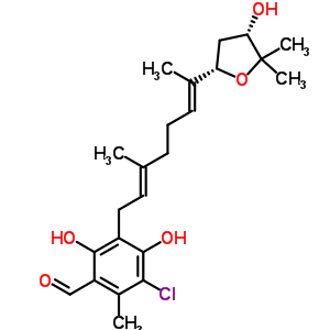 (-)-3-氯-4,6-二羥基-2-甲基-5-[(2e,6e)-3-甲基-7-[(2s,4s)-四氫-4-羥基-5,5-二甲基呋喃-2-基]-2,6-辛二烯基]苯甲醛結(jié)構(gòu)式_51759-79-6結(jié)構(gòu)式